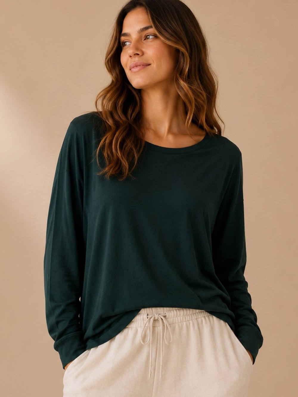 LAKE Dark Green Long Sleeve Lounge Sleep Tee XL Soft Pima Cotton Relaxed Fit